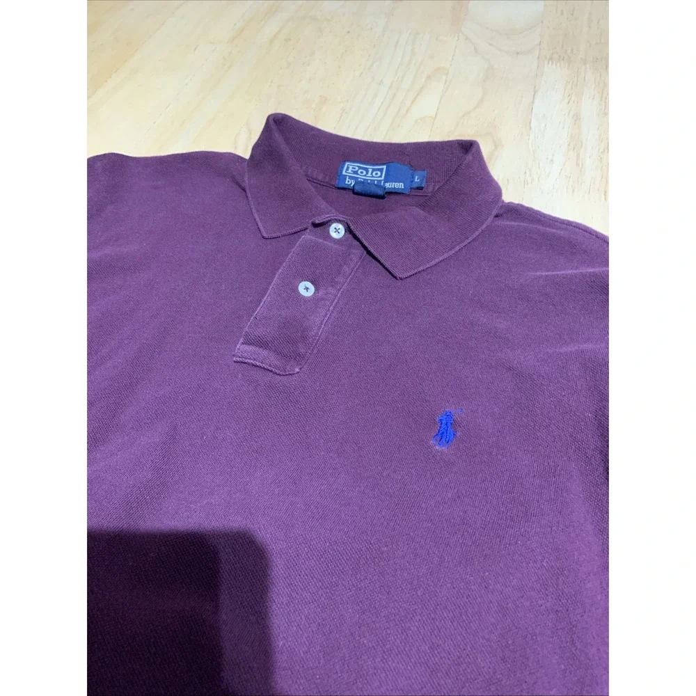 Vintage Polo Ralph Lauren Polo Shirt Large Burgundy Y2K Long‎ Sleeve Collared